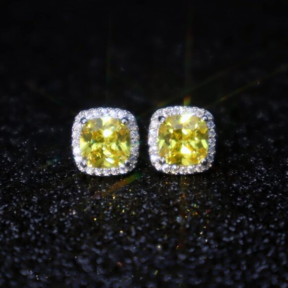 Women's Square Birthstone Cubic Zirconia Mall Dainty Yellow Elegant Earring - Picture 4 of 6